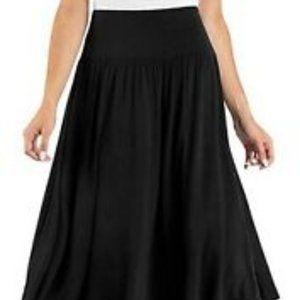 Black Midi Full Skirt Elastic Waist L